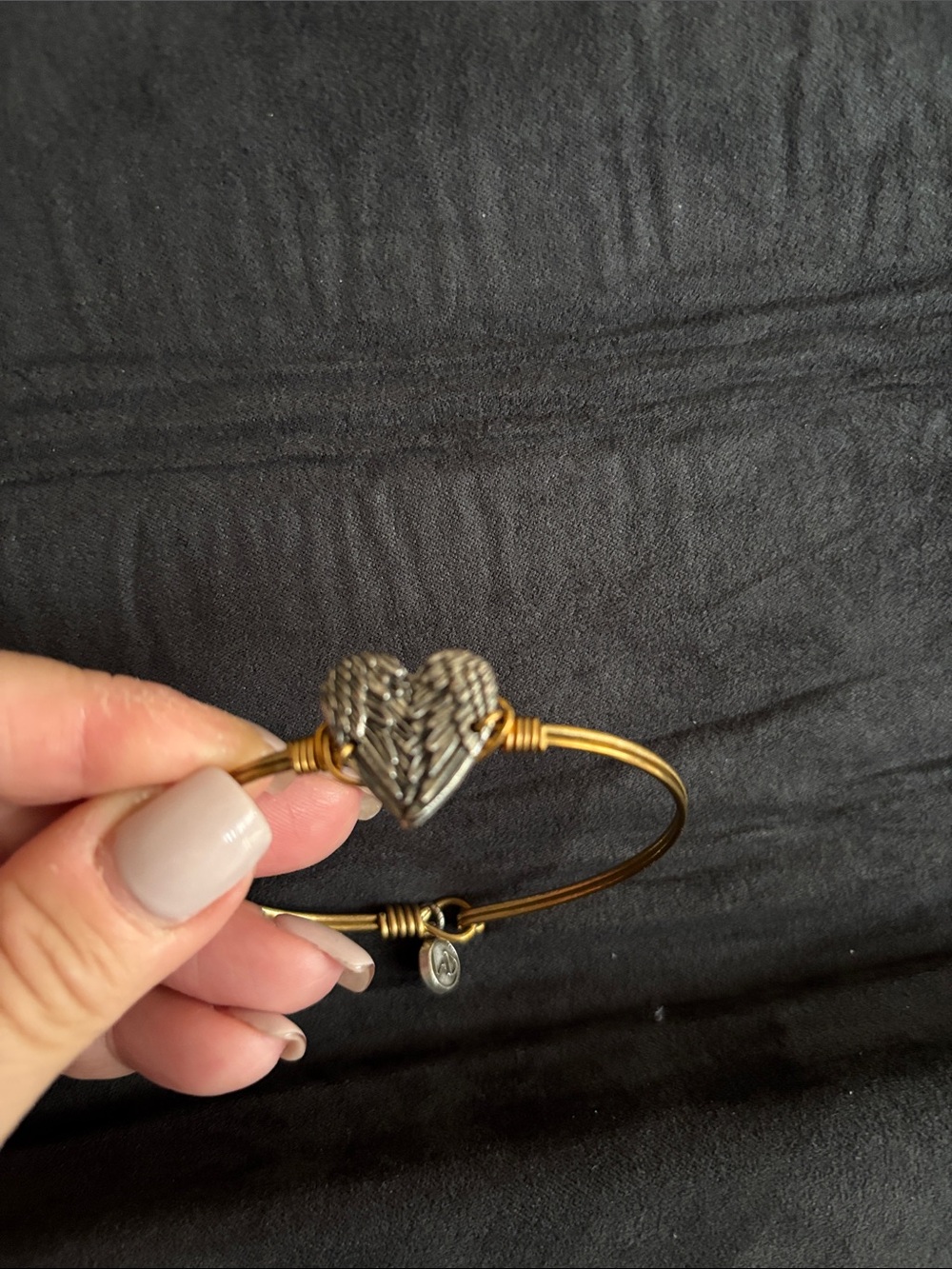 Handcrafted Two-Tone Heart Wire Bangle Bracelet - Gold and Silver